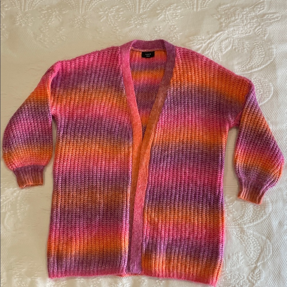 Vici Open-Front Gradient Cardigan - Pink Orange Purple size small